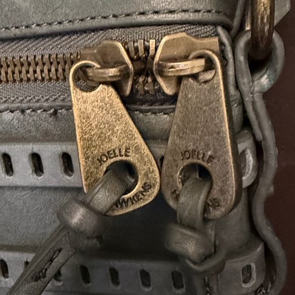 JOELLE HAWKENS Vntg Green Leather Bag Satchel Purse Studded Tassel Zips Hobo - Picture 11 of 11